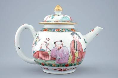 A London-decorated blanc de Chine underglaze design teapot &amp; cover, Kangxi