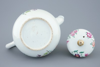 A large Chinese famille rose teapot and cover, 18th C.