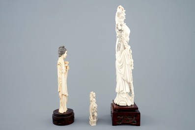 Three various Chinese carved ivory figures, ca. 1900