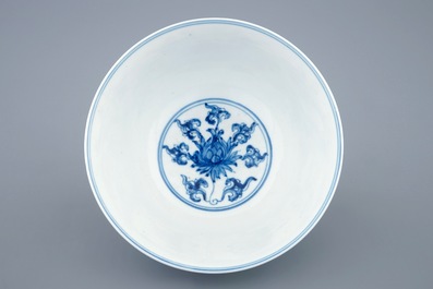 A Chinese blue and white Ming-style bowl, Kangxi mark and period