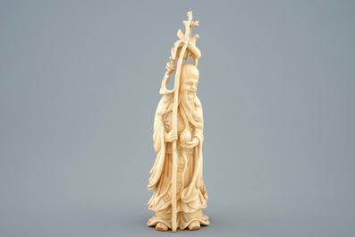 A Chinese carved ivory figure of Shou Lao, late 19th C.