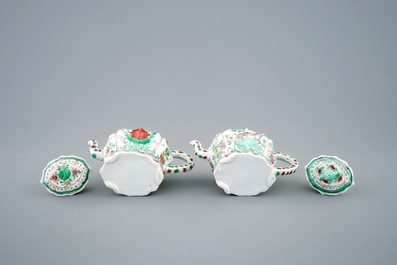 A pair of Chinese famille verte teapots and covers, Kangxi