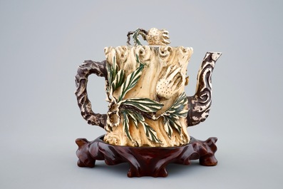 A polychrome Chinese carved ivory teapot and cover, ca. 1900