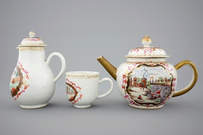 Een deel van een Chinees famille rose en verguld theeservies in de stijl van Meissen, Qianlong, 18e eeuw