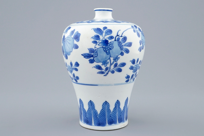 A Chinese blue and white meiping vase with floral design, Kangxi