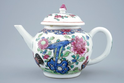 A Chinese famille rose rooster teapot and cover,  Yongzheng/Qianlong