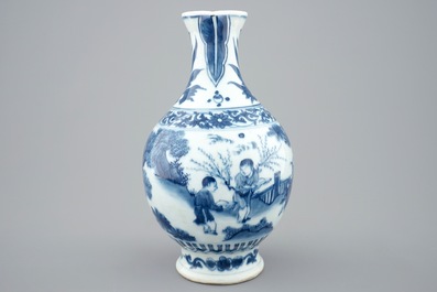 A blue and white Chinese jug, Transitional period, 1620-1683