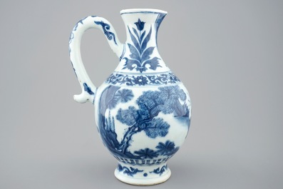 A blue and white Chinese jug, Transitional period, 1620-1683
