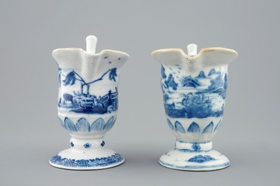 A pair of Chinese blue and white helmet-shaped jugs, Qianlong, 18th C.