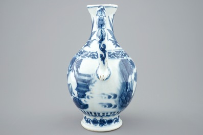 A blue and white Chinese jug, Transitional period, 1620-1683