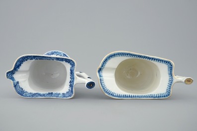 A pair of Chinese blue and white helmet-shaped jugs, Qianlong, 18th C.
