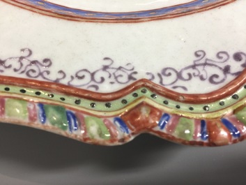 A Chinese oval famille rose dish with an English market design, 18th C.