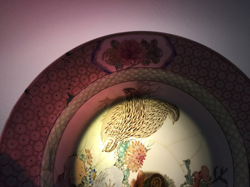 A Chinese famille rose eggshell ruby back &quot;Quails&quot; plate, Yongzheng, 1723-1735