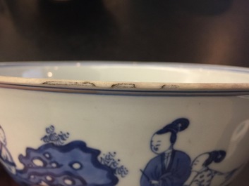 Un bol au lapin en porcelaine de Chine bleu et blanc, Kangxi