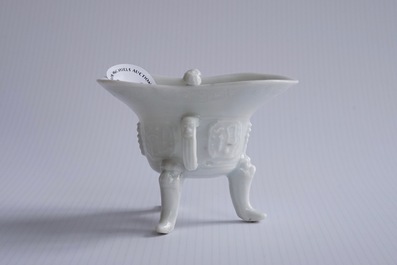 A Chinese Dehua blanc de Chine &quot;Jue&quot; wine cup, Kangxi