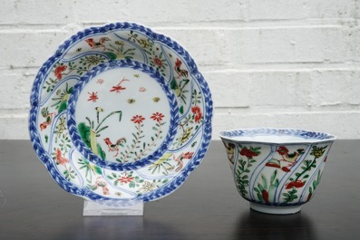 A set of 6 Chinese famille verte cups and 7 saucers with roosters, Kangxi