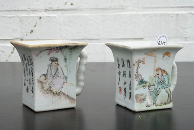 Two Chinese qianjiang cai square wine cups, 19/20th C.