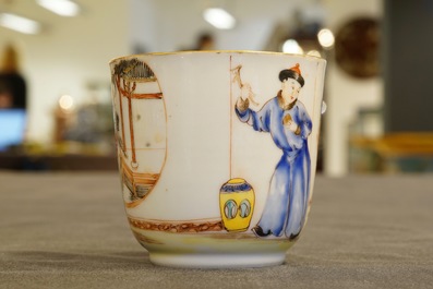A fine Chinese famille rose mandarin cup and saucer, Qianlong, 18th C.