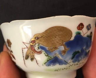 A Chinese semi-eggshell cup and saucer with quails, Yongzheng/Qianlong