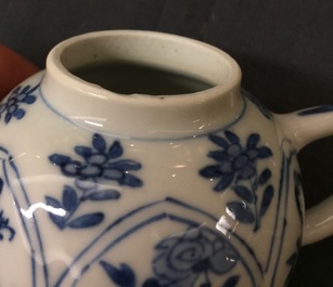 A pair of Chinese blue and white teapots with long Eliza, Kangxi
