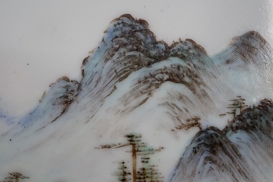 A Chinese qianjiang cai porcelain landscape plaque signed Wang Ye Ting (1884-1942), 20th C.