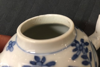 Een paar Chinese blauw-witte theepotjes met lange Lijzen, Kangxi