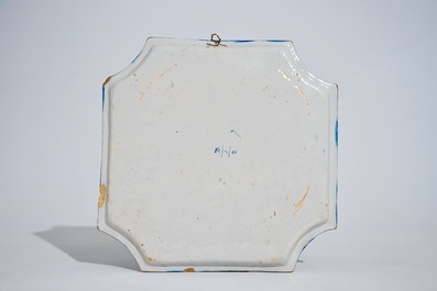 A square Dutch Delft blue and white chinoiserie plaque, mid-18th C.