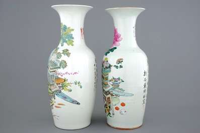 Two Chinese vases with qianjiang cai design of precious objects, 19/20th C.
