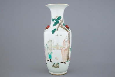 A Chinese mixed qianjiang cai and famille rose vase, 19/20th C.
