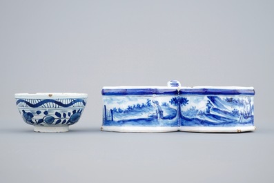 A group of Dutch Delft and French blue and white wares, 18th and 19th C.