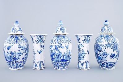 A blue and white five-piece garniture in Dutch Delft style, Samson, Paris, 19th C.