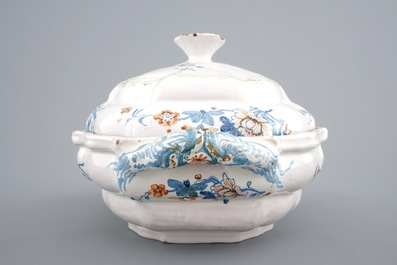 A rare Brussels faience kakiemon tureen on stand, 18th C.