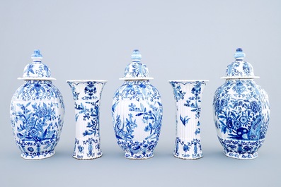 A blue and white five-piece garniture in Dutch Delft style, Samson, Paris, 19th C.