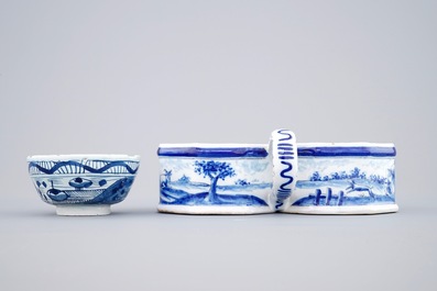 A group of Dutch Delft and French blue and white wares, 18th and 19th C.