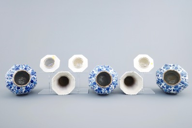 A blue and white five-piece garniture in Dutch Delft style, Samson, Paris, 19th C.