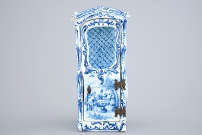 A blue and white model of a sedan chair in Dutch Delft style, France, 19th C.