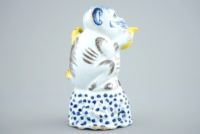 A polychrome Dutch Delft monkey-shaped jug, 18th C.