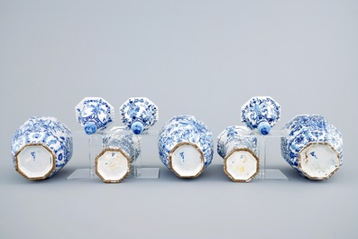 A blue and white five-piece garniture in Dutch Delft style, Samson, Paris, 19th C.