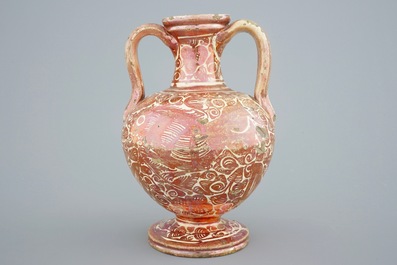 A Hispano Moresque lusterware amphora shaped vase, Spain, 16/17th C.