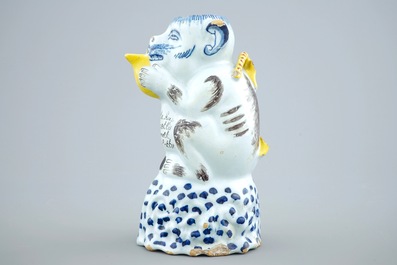 A polychrome Dutch Delft monkey-shaped jug, 18th C.