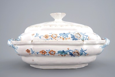 A rare Brussels faience kakiemon tureen on stand, 18th C.