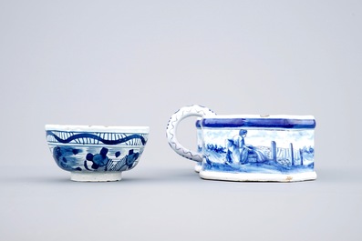 A group of Dutch Delft and French blue and white wares, 18th and 19th C.