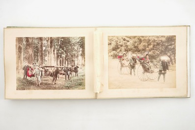 A Japanese photo album with 50 polychrome albumine photos, in original box, 19th C.