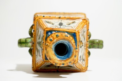 A square Italian maiolica bottle vase, Urbino, 16th C.