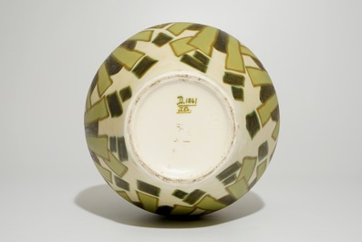 A tall matte glazed geometric vase, Jules Chaput &amp; Charles Catteau for Boch Fr&egrave;res Keramis, ca. 1929