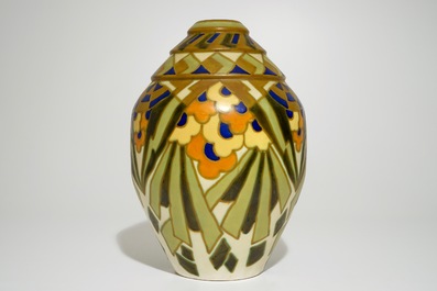 A tall matte glazed geometric vase, Jules Chaput &amp; Charles Catteau for Boch Fr&egrave;res Keramis, ca. 1929