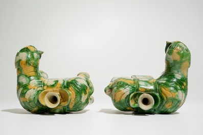 A pair of Chinese spinach and egg glazed elephant-shaped incense burners, Kangxi