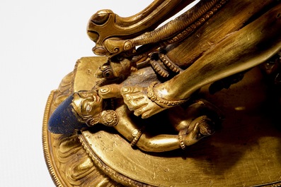 A Sino-Tibetan gilt bronze figure of Chakrasamvara, 17/18th C.