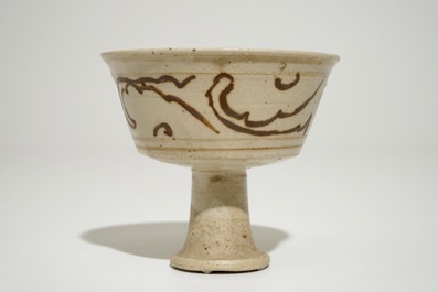 A Chinese Cizhou stem cup, Yuan