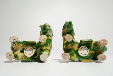 A pair of Chinese spinach and egg glazed elephant-shaped incense burners, Kangxi